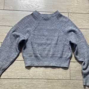 Free People Gray Cropped Ribbed Turtleneck Sweater